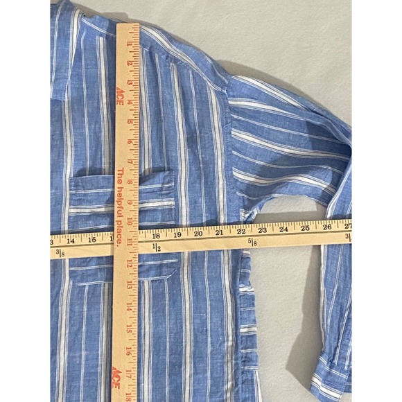J Jill Love‎ Linen Shirt womens Medium Blue & White Striped Linen Button-Up - Picture 7 of 11